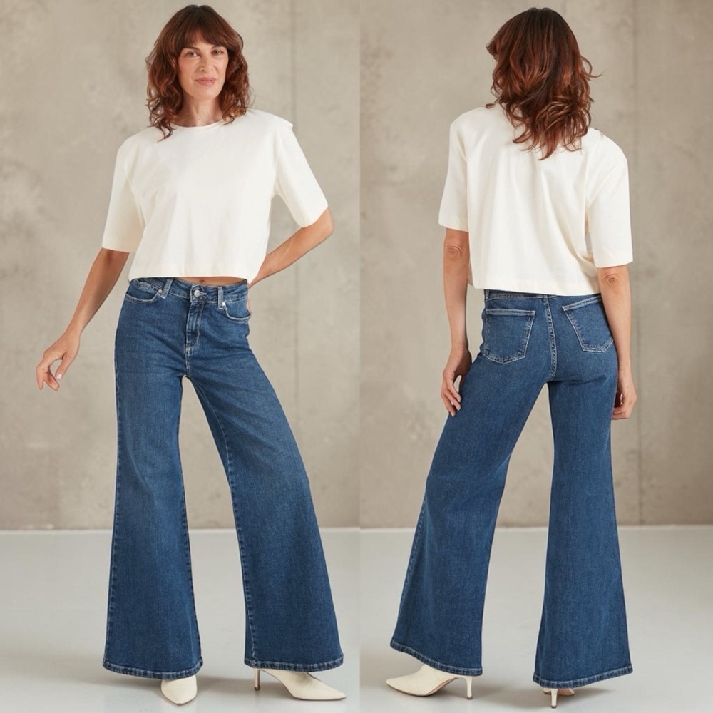 Donna Ida Dallas The High Waisted‎ Super Wide Leg Blue Jeans Rodeo Luxury 28